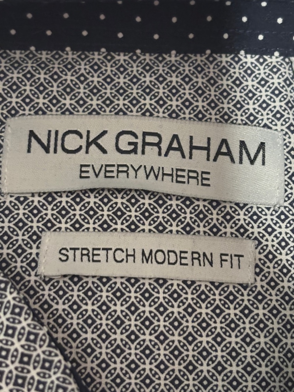Nick Graham Men’s Modern Fit Dress Shirt - Navy/White Geometric (XXL) (C1-X) - Picture 3 of 6
